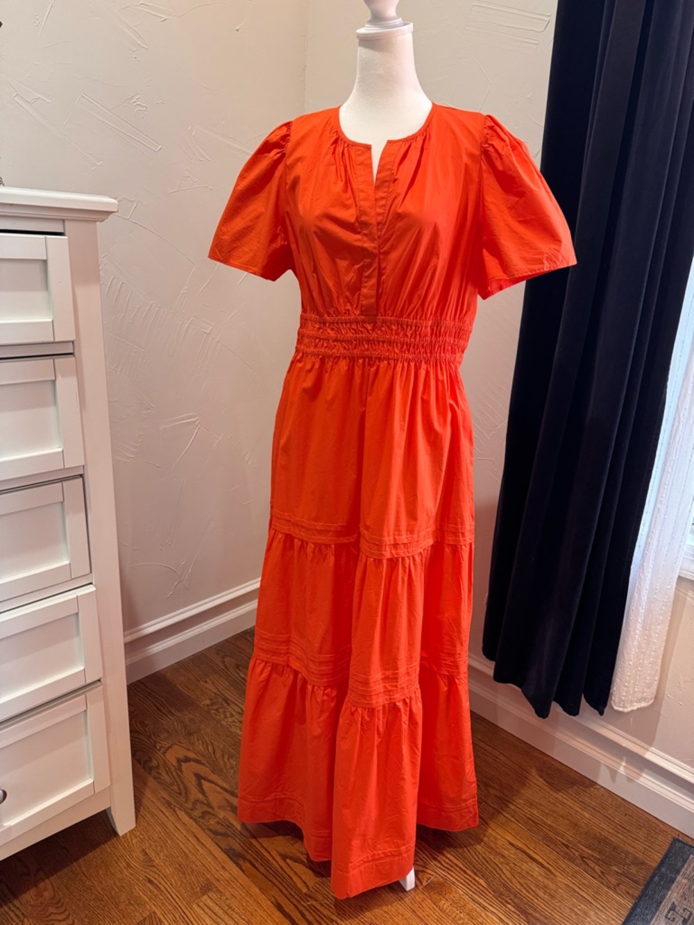 Quince 100% Organic Cotton Tiered Maxi Dress - Vermillion Red